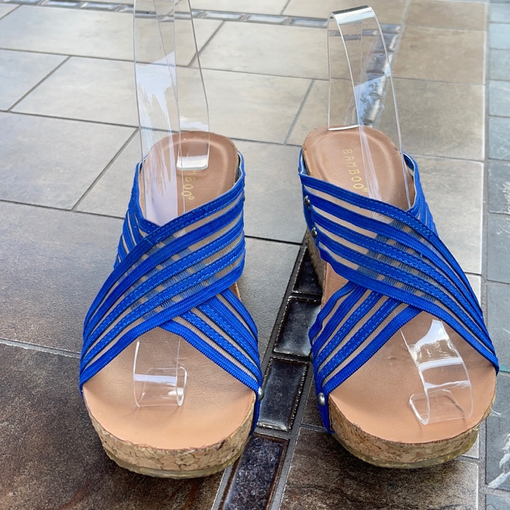 Bamboo Blue with Mesh Chris across Platform Sandals